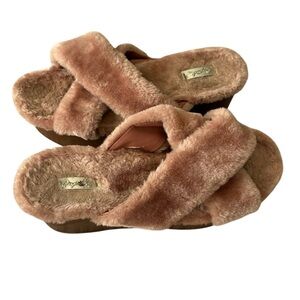 Furry Pink Platform Sandals Size 7 7.5